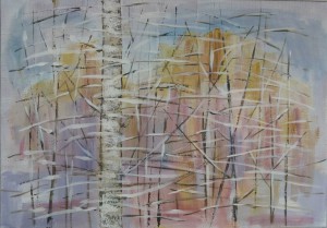 "Gløtt gjennom nysnø" Akryl på lerret 70 x 100 cm